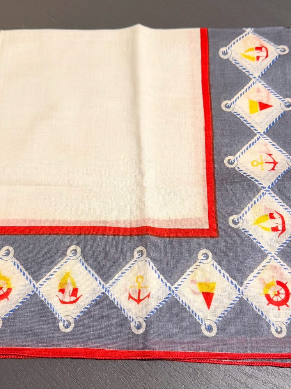 Vintage Nautical Anchor Print Cotton Scarf - Red, Blue, White